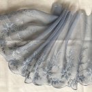 7.48" x 1 yd Grey Floral Embroidered Lace Trim Light Gray Scalloped