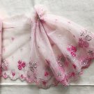 5.51” x 1.1 yds Pink Silver Gray Embroidered Floral Lace Trim 5.51” x 1.1 yds Pink Silver Gray Embroidered Floral Lace Trim