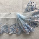 3.74” x 1 yd Blue Embroidered Floral Lace Trim Ivory White