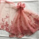 8.66” x 1 yd Floral Embroidered Lace Trim Bean Paste Pink Beads Vines