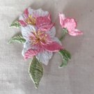 1 pc 2.2” x 2.13” Pink White Flowers Patch Appliqué Self-Adhesive Green