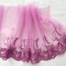 10.23” x 1 yd Purple Floral Embroidered Pink Lace Trim Golden-Gray