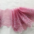 4.33" x 1 yd White Floral Embroidered Pink Lace Trim