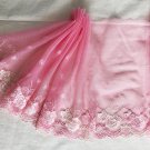 8.27" x 1 yd Yellow Floral Embroidered Pink Lace Trim 8.27" x 1 yd Yellow Floral Embroidered Pink Lace Trim