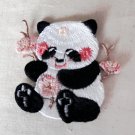 1 pc 2.28” x 2.17” Panda Holding Flowers Embroidered Patch Appliqué Self-Adhesive 