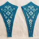 2 pcs 3.23” x 5.51” Blue-Green Patches Embroidered Appliqué Openwork Geometric Airy Design