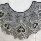 12.76" x 9.45" Collar Patch Floral Appliqué Black Shiny + Defects