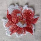 3.5” x 3.11” Peony Embroidery Patch Appliqué Self-Adhesive Red White