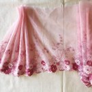 9.06” x 1yd Embroidered Tulle Lace Trim with Rose Mauve Ivory Motifs and Vines