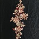 6.7” x 16” Golden 3D Floral Embroidered Appliqué Patch + Sequins Shimmering