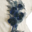 5” × 9.8” Embroidered Appliqué Patch Blue Floral Shimmering Silver-Colored Leaves