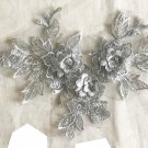 7.87” × 5.39” 3D Floral Embroidered Appliqué Patch Silver Gray Shimmering