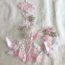8.54” x 7.56” Embroidered Appliqué Patch Bird Pink Floral shimmering