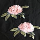 2 pcs 7.2” x 4” 3D Embroidered Appliqué Patch Pink Flower
