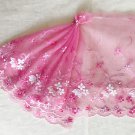 7.48” x 1 yd Floral Embroidered Lace Trim Pink White