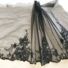 8.66” x 1yd Black Embroidered Lace Trim Floral
