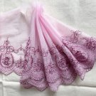 6.69” x 2.76 yds Floral Embroidered Lace Trim “Roses in Magic Mirrors” with 2 small holes