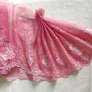 8.27” x 2 yds Floral Embroidered Lace Trim Soft Mesh Rose Pink