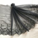 9.92” x 1 yd Black Floral Embroidered Lace Trim Carnation
