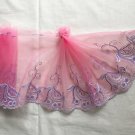 7.24” x 1.55 yds Floral Embroidered Lace Trim Pink A bit Shimmering