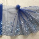 7.08" x 2.7 yds Floral Embroidered Lace Trim Blue