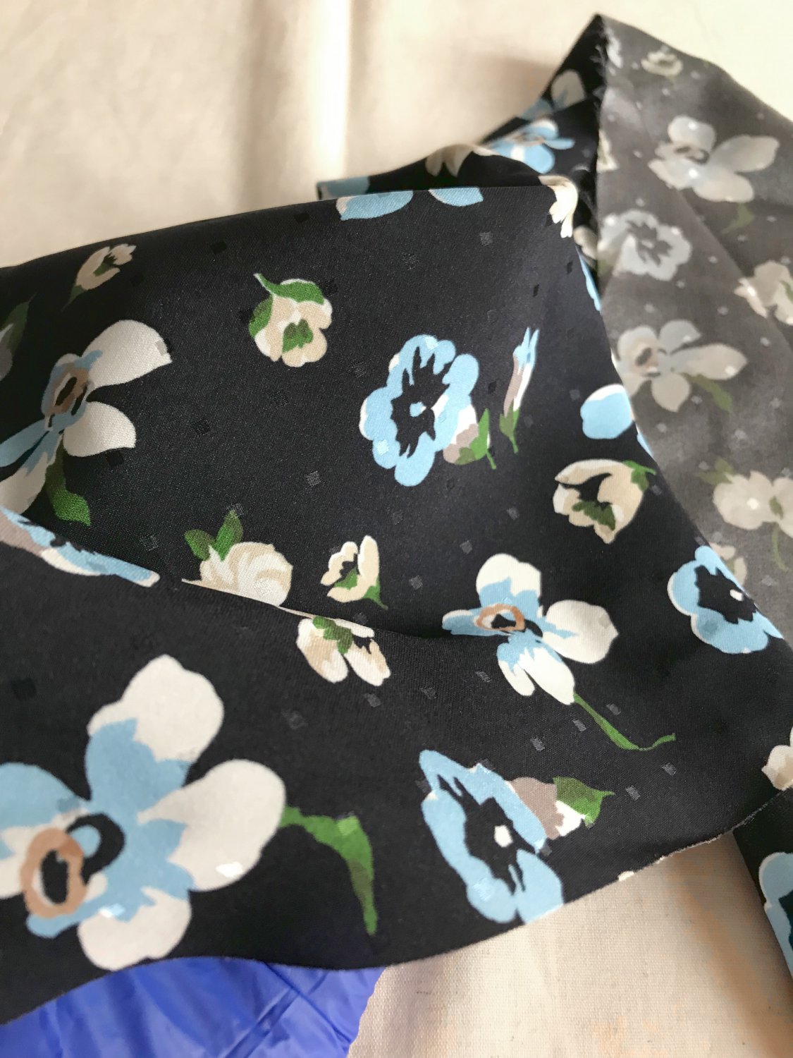 1 pc Silk Cotton Fabric| Irregular Shape | Dark Blue | Floral |~0.19 m&Acirc;&sup2; | Odd Bits of Cloth
