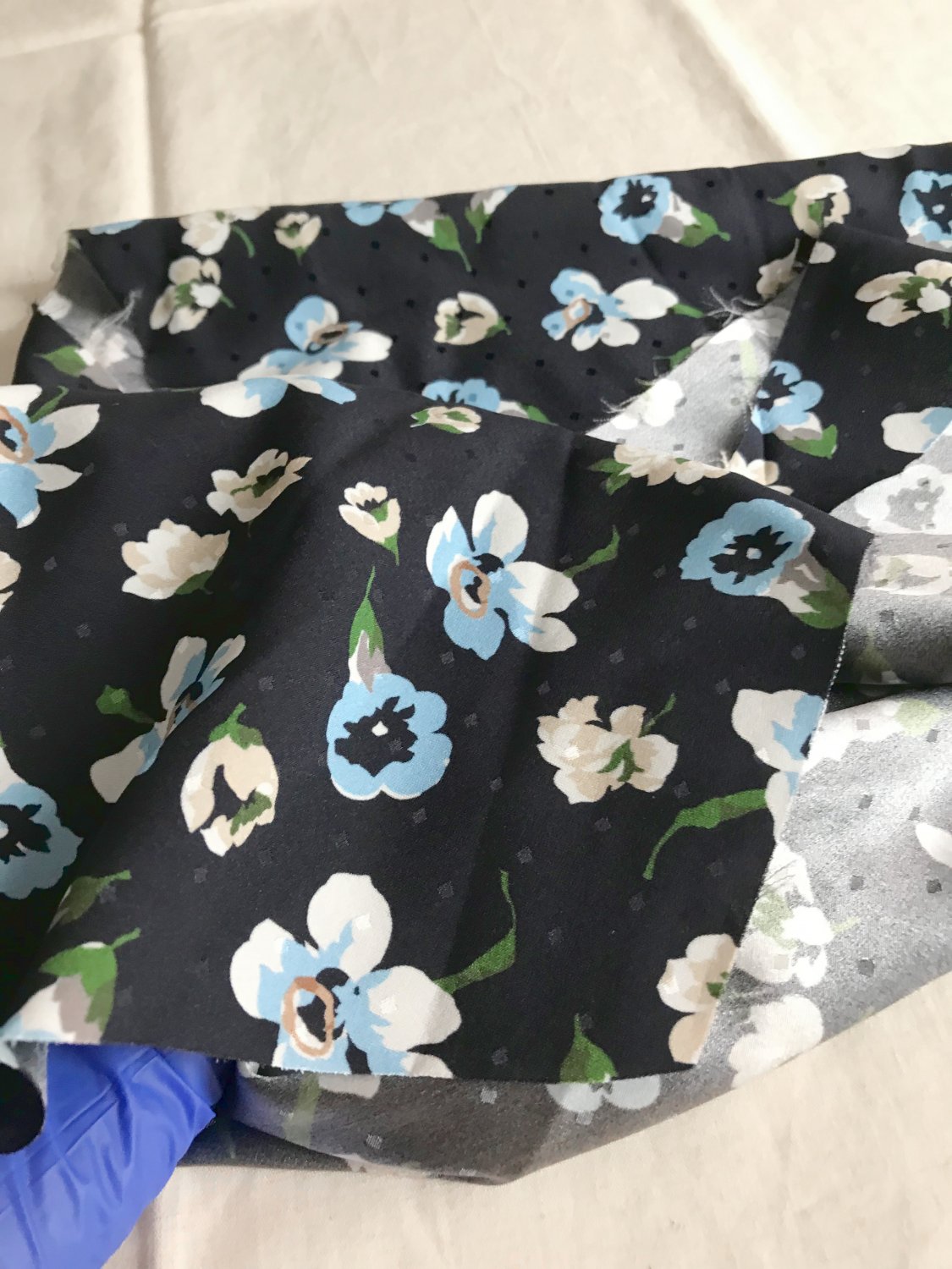 1 pc Silk Cotton Fabric| Irregular Shape | Dark Blue | Floral | ~0.29 m&Acirc;&sup2; | Odd Bits of Cloth