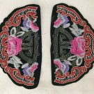 1 pair  5.5” × 4.8” Embroidered Appliqué Patch Flowers Semicircle