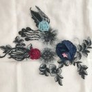 9.8” x 6.7” Embroidered Appliqué Patch 3D Flowers Shimmering Black