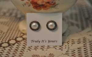 Pearl and Silver Button Post Earrings