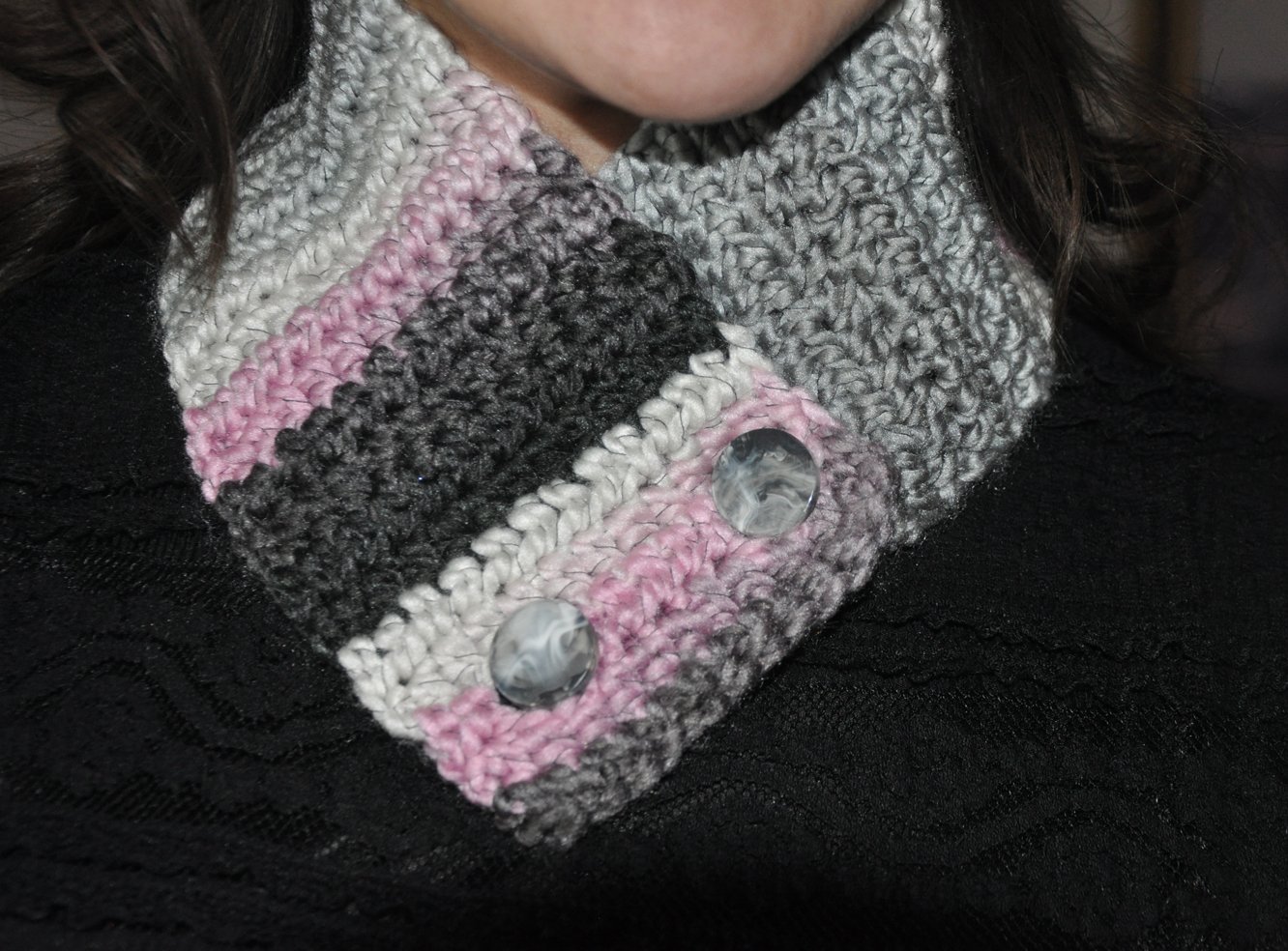 Neck Warmer Gray, White, Pink, and Black