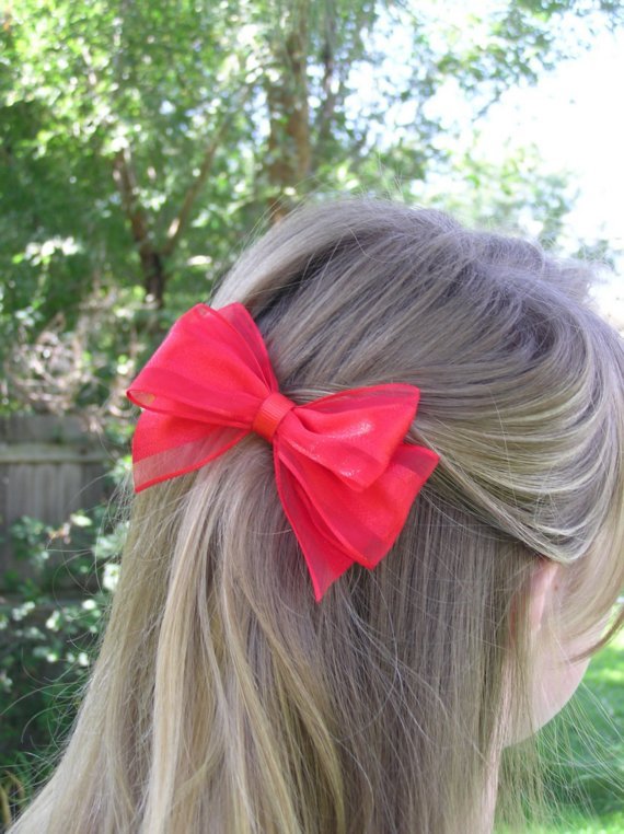 Red Ribbon Hair Bow Barrette