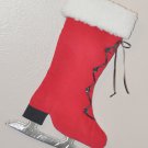 Ice Skate Stocking Wall Hanging Red Corduroy Stocking