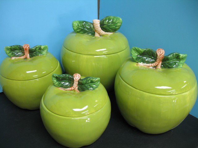 3D green Apple canister set 4 pc Kitchen decor storage Jar ...