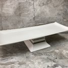 Elegant Rectangular White Ceramic Serving Platter Tray footed with silver rim Table top Dish.
