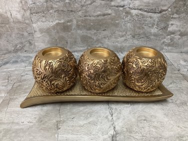 Antique Look Pattern 3 pcs Candle Holder with Base Poly Resin stylish Home Decor.