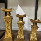 3 Pieces Candle Holder set Gold antique color table top. Home Decor Classy and Elegant.