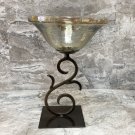 Elegant Candle Holder With Iron Base And Glass Top , Amber Glass Home Decor.
