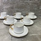 Ceramic White Coffee cup and saucer set  with Gold Rim .Home Decor Set of 6 Cups and Saucers.