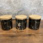 Ceramic Black Marble Pattern 3 pcs Canister Jar Container Set , With airtight Wooden Lid .