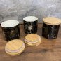 Ceramic Black Marble Pattern 3 pcs Canister Jar Container Set , With airtight Wooden Lid .