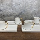Ceramic White Coffee Espresso  cup and saucer set  with Gold Rim .Set of 4 Cups and Saucers.