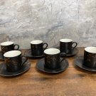 Ceramic Black espresso Coffee cup and saucer set Marble pattern with gold. Set of 6 .