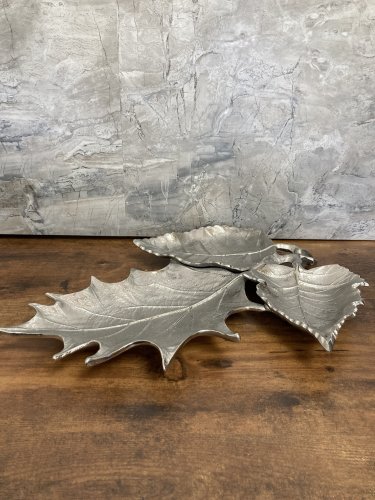 Leaf Metal Platter Gold / Silver color Divider 3 sections ,Serving Tray.Modern home decor.
