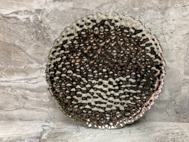 Ceramic Hammered Pattern Silver Color Set of 6 Dinner Plates Platters Serving Dishes .