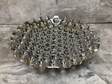 Ceramic Round Concave Platter Serving Dish with Perforated Design Polished  Silver finish.