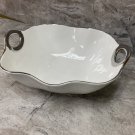 Ceramic Salad Serving Dish, Fruit Bowl Hammered pattern ,Silver Rim Stylish