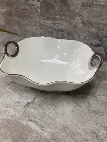 Ceramic Salad Serving Dish, Fruit Bowl Hammered pattern ,Silver Rim Stylish