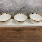 Ceramic 4 pcs set Tray with 3 round bowls with Gold Rim ,Perfect for Serving Dish Olives sauces...