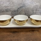 Ceramic 4 pcs set Tray with 3 round bowls with Gold outside ,Perfect for Serving Olives sauces...
